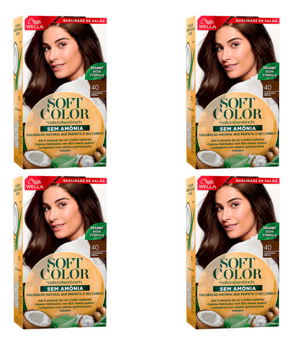Kit 04 Coloração Soft Color 40 Castanho Médio Wella