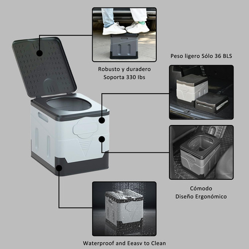 Comodo Inodoro Portatil Rigido Plegable Impermeable Camping