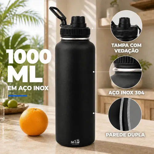 Garrafa Térmica 1000ml Aço Inox 304 Squeeze Isolada Vácuo com Alç...