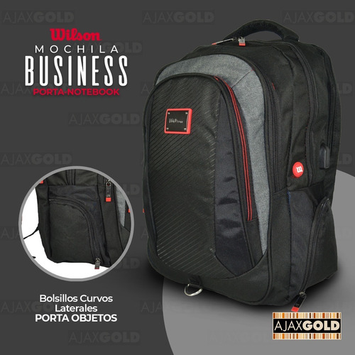 Imagen 6 de 10 de Mochila Porta Notebook 17 Wilson Urbana Reforzada Deportes