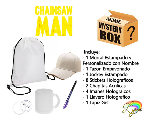 Chainsaw Man Mystery Box Tazon Lapiz Jockey Chapita Llavero