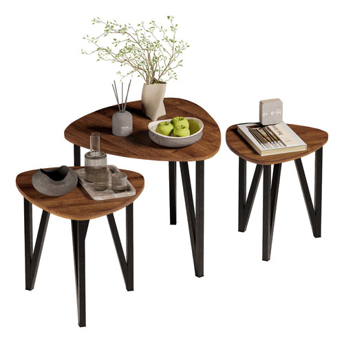 Mubson mesas de centro auxiliares anidadas madera Parga color marrón Pack 3 unidades