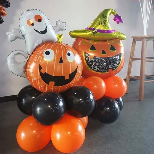 2 Globos Metálizados Halloween 75cms Aprox. + 18 Látex R12.