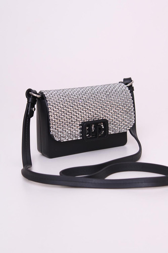 Bolsa Crossbody Lança Perfume Strass Ve24 Preto Feminino Cor Prata