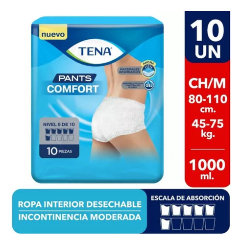 1 Paquete Tena Pants Comfort  De 10 Unidades  Talla M