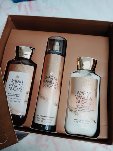 Set Warm Vanilla Sugar Bath Body Works 3pz Caja Navidad