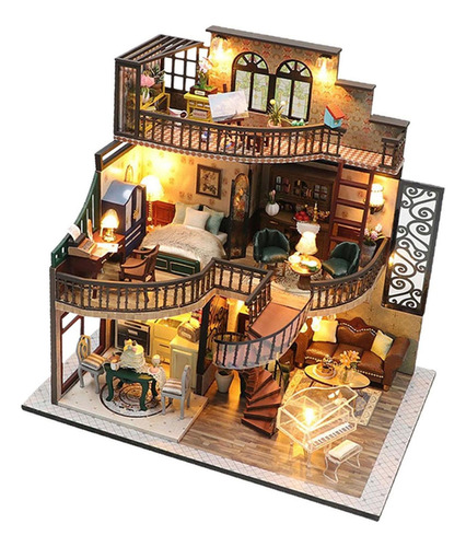 ' Mini Casa De Muñecas Ensamblar Kits Diy Villa En Miniatura
