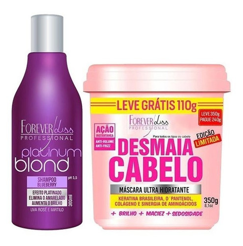 Kit Shampoo Platinum Blond E Máscara Desmaia Cabelo 350gr
