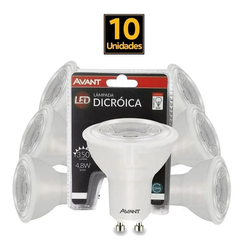 Kit 10 Lampada Led Dicroica 4,8w Gu10 Avant Branco Frio