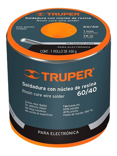 Rollo De Estaño Con Nucleo Resina 60/40 450g Truper 14366