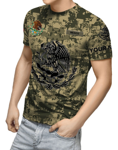 Playera Personalizada Con Escudo Mexicano Y Mangas Cortas