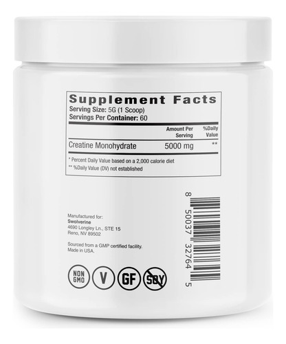 Swolverine Creatine Monohydrate | Micronized Creatine Monohy