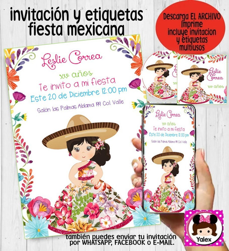 Invitación Xv Año Fiesta Mexicana Imprimible Personalizada