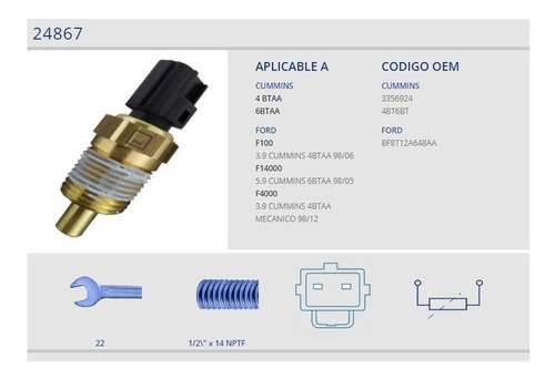 Sensor Bulbo Temperatura Ford F100 / 14000 / 4000 Cummins