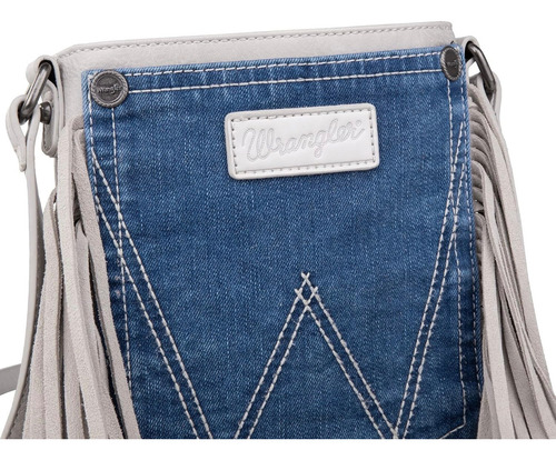Wrangler Crosbody Denim Con Flecos Para Mujer Azul Y Blanco Mezclilla Níquel Blanco
