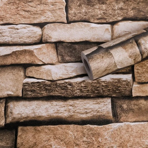 Imagen 2 de 10 de Papel Tapiz Adherible 10m X 45cm Piedra Laja Café Tp01