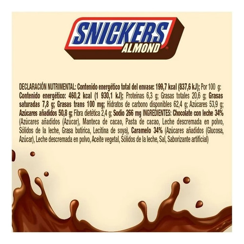 10 Pzas Chocolate Con Leche Snickers Almond Relleno De Caram