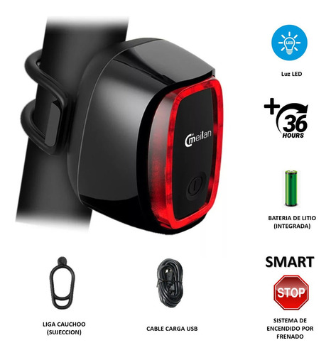 Luz Led Tras Bicicleta Recargable Para Smart Stop 50 Lumens