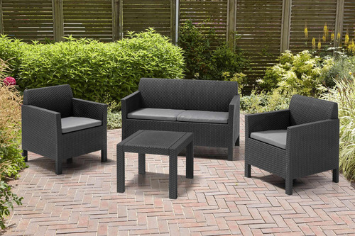 Juego De Living Jardin Exterior Rattan 2 Cuerpos Orlando Estructura Gris