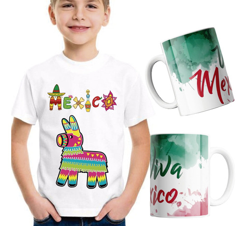 Playera Mexico Niños Y Grandes Orgullo Mexicano Kit Con Taza