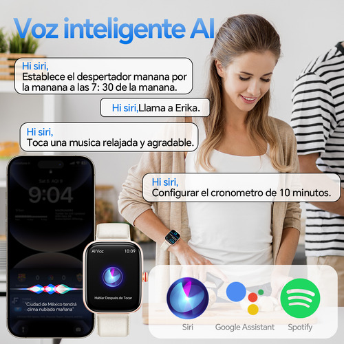 Reloj Smartwatch Con Alexa, Llamadas Bluetooth, Notificaciones De Apps, Fotos Personalizadas + Juegos + Calculadora | Incluye Audífonos, 2 Micas, 2 Correas | Regalos Para Padre, Madre, Esposa o Esposo