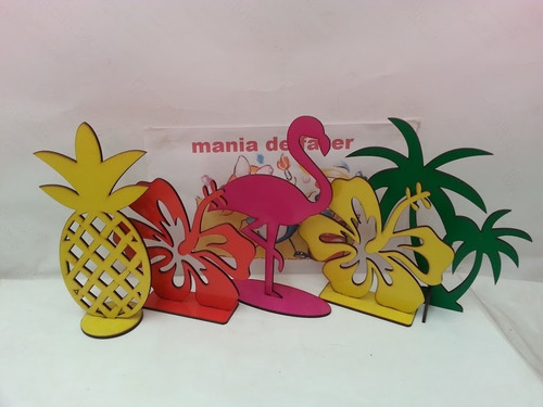 Kit 5 Pçs Festa Havaiana,havai,flores Mdf Cor Laser 20 Cm | Frete grátis