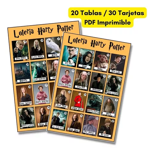 Juego Loteria Harry Potter Imprimible 20 Tablas Pdf