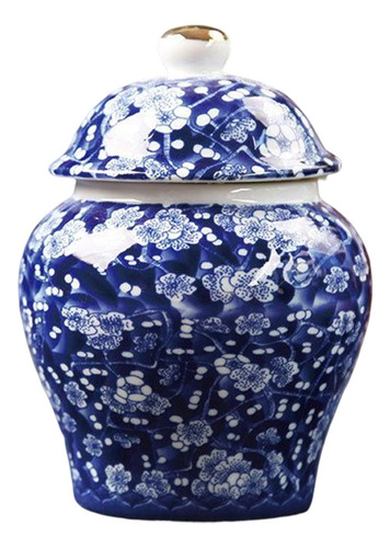 De Jengibre De Azul Y Blanca Con Tapa Florero De