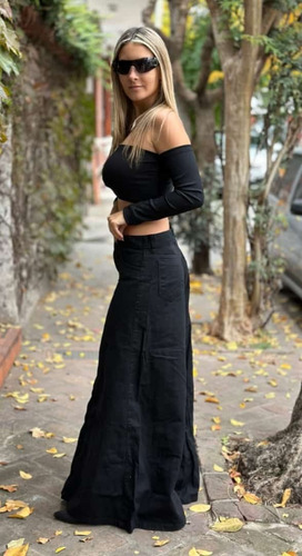 Pantalon Denim Maxi Palazzo Oversize Rígido Wide Leg