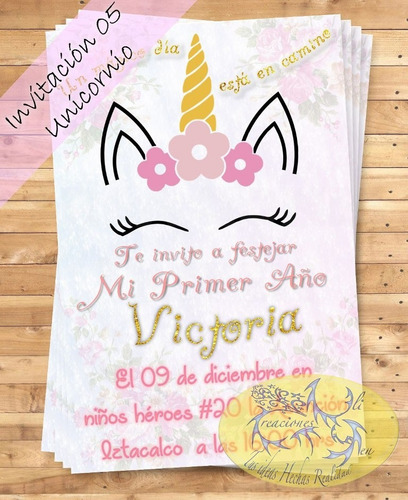 Diseño Invitación Digital Imprimible Unicornio Cumpleaños