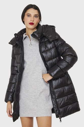 Parka Acolchada Midi Con Gorro Negro Nicopoly