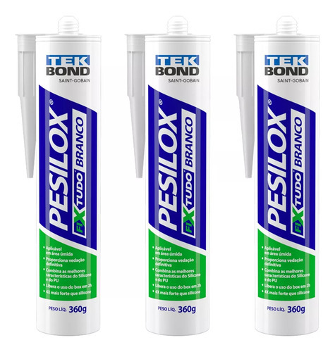 Kit 3 Silicone Pu Pesilox Fixatudo Tekbond Extraforte Branco