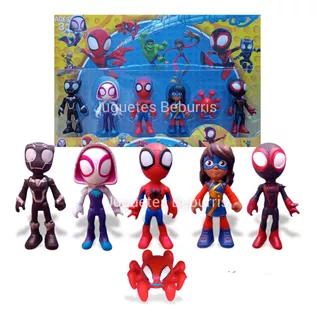 Set De 6 Muñecos Spiderman, Ghost-spider, Ms Marvel, Miles