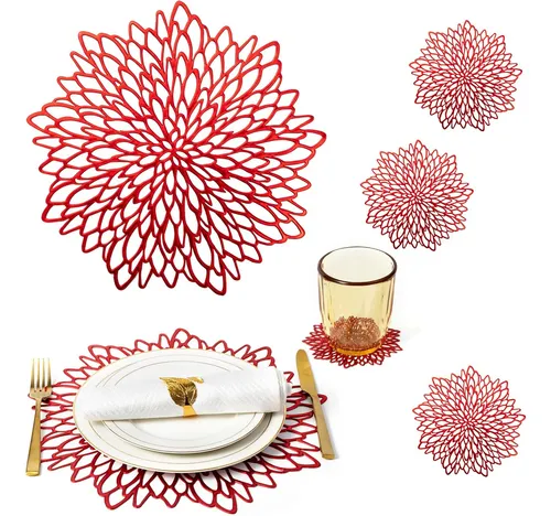 comprar  Juego De 12 Individuales Rojos Con 12 Platos Cargadores Ind
