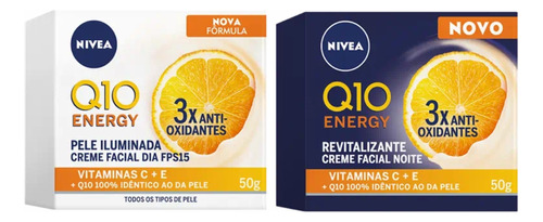 Creme Q10 Energy Nivea Vitamina C de 50mL/50g 30+ anos- kit x 2 unidades