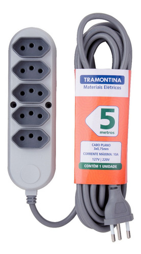 Extensao Tramontina 5 Tomadas 2p+t 10a/250v 5 Metros De Cabo