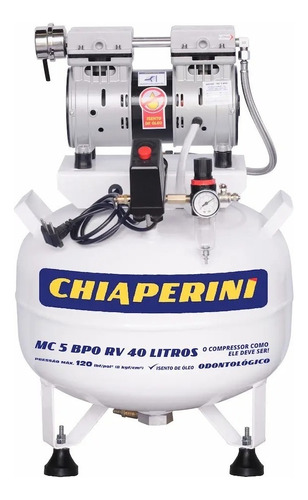 Compressor Odontológico 05,0/40l 01,0cv 120ibf Chiaperini Cor Branco 220V