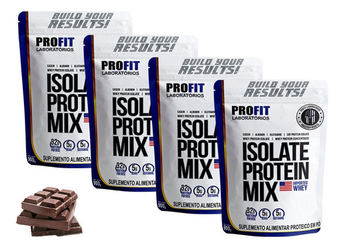 Combo 4x Whey Isolate Protein Mix Profit 900g - Total 3,6kg Sabor Chocolate