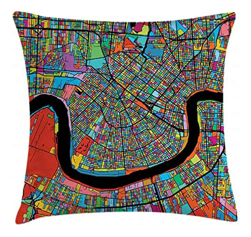 Ambesonne New Orleans Throw Pillow Cushion Cover, Colorido M