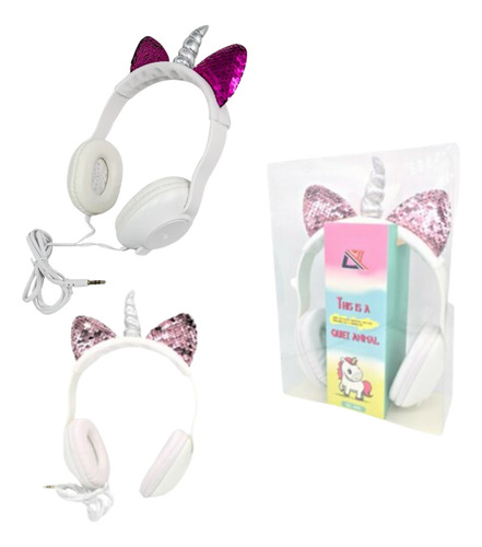 Auriculares Unicornio Kawaii Con Orejitas Brillosas Infantil