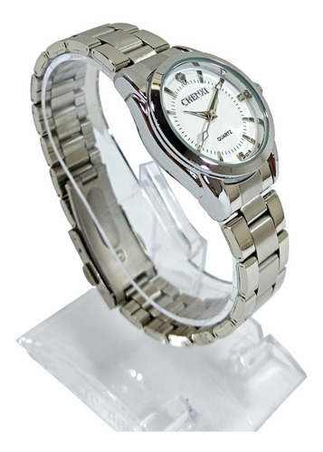 Relógio Feminino Pequeno Pulso Fino Prata Aço Fundo Branco
