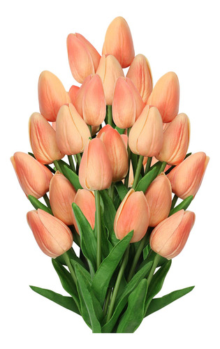 20 Tulipanes De Melocotn, Flores Artificiales De Tacto Real,