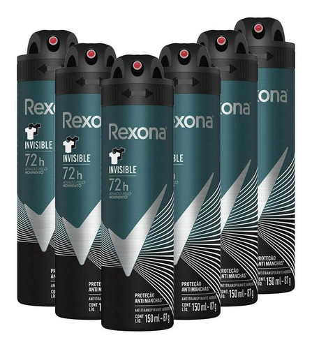 Kit 6 Desodorantes Rexona Men Aerossol Invisible 150ml