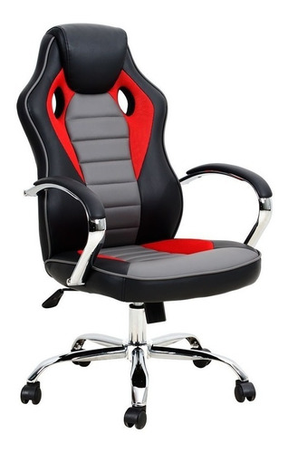 Imagen 2 de 4 de Silla de escritorio Nibio Rookie NIB-5029 gamer negra, gris y roja con tapizado de cuero sintético