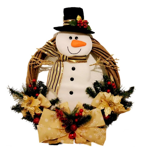 Corona Navidad Muñeco Nieve Fieltro Y Ramas Naturales 40cm