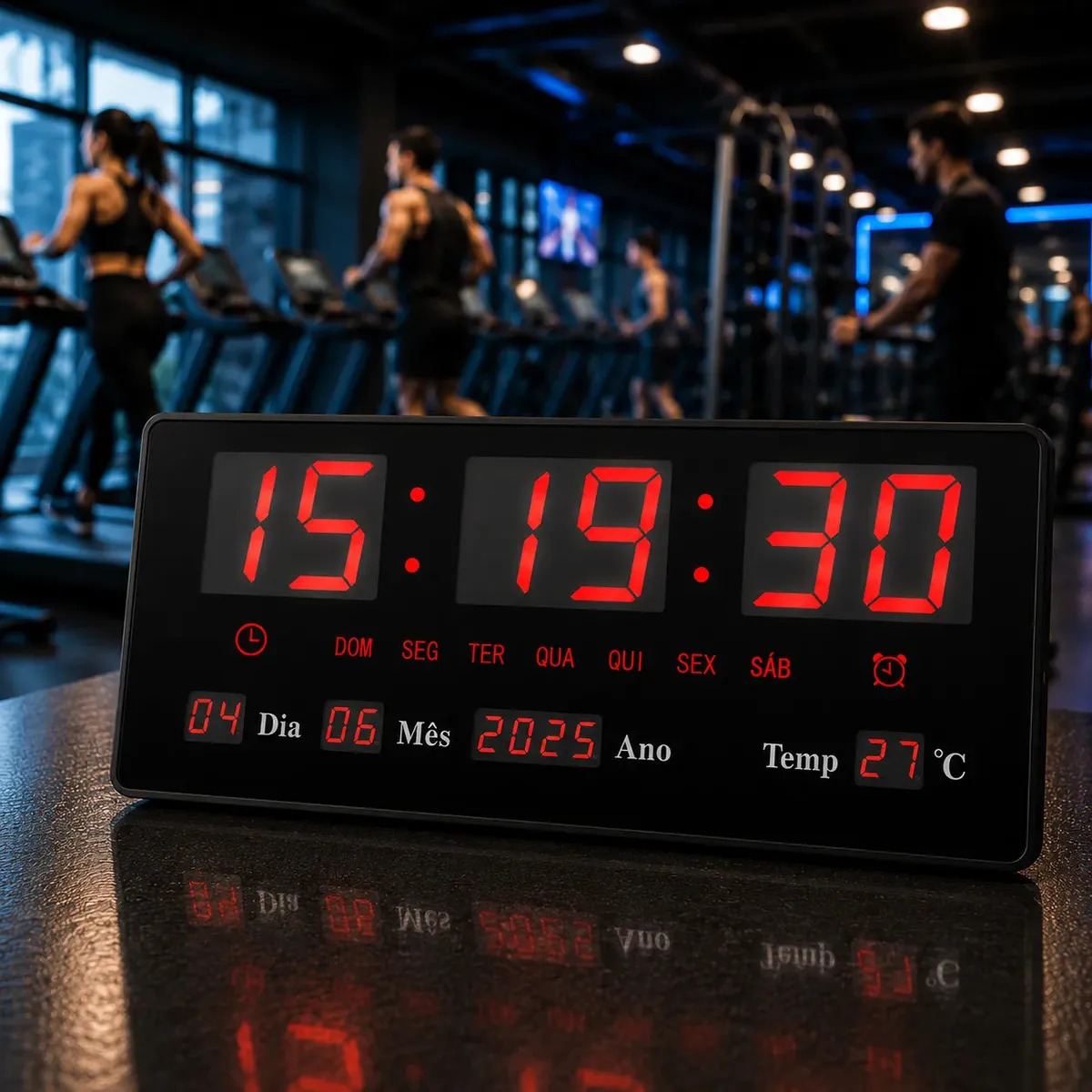Relógio De Parede Digital LED Grande 36x15cm Hora Data Temperatura Calendário Alarme Bivolt Memória Relógio Eletrônico P/ Academia Recepção Escritório Clínica Comércio Hall Empresa