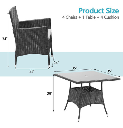 Juego De Comedor De Patio De 5 Piezas, Mesa De Patio Y Silla