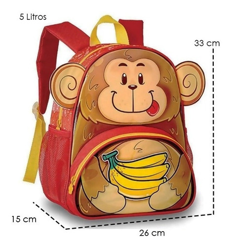 Mochila Meninos Macaco Bananinha Zoo Animais Pequena Costas Cor Marrom-claro Desenho do tecido Macaco Infantil Clio