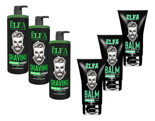 Combo 3 Shaving + 3 Balm Para Barba - Elfa For Man - Atacado