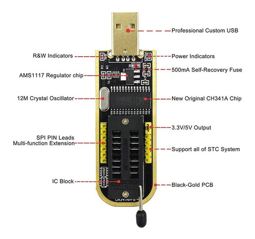 Gravador De Eprom Bios Flash Ch-341a Memorias Com Software